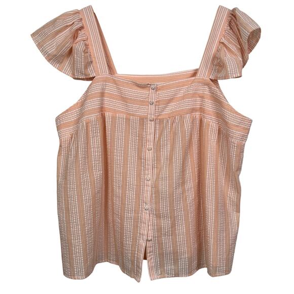 Perch by Blu Pepper Button Up Striped Ruffle Sleeveless Top Light Peach Size 3X - Picture 1 of 7